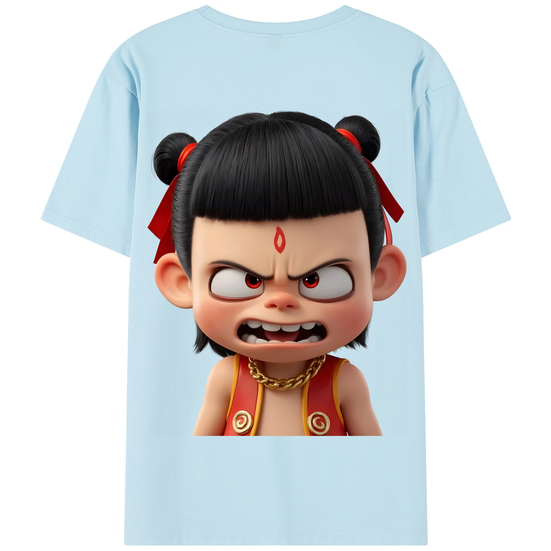 （画像用） Ne Zha 2 ナタ 魔童の大暴れ 綿100％半袖Tシャツ（背面プリント）
